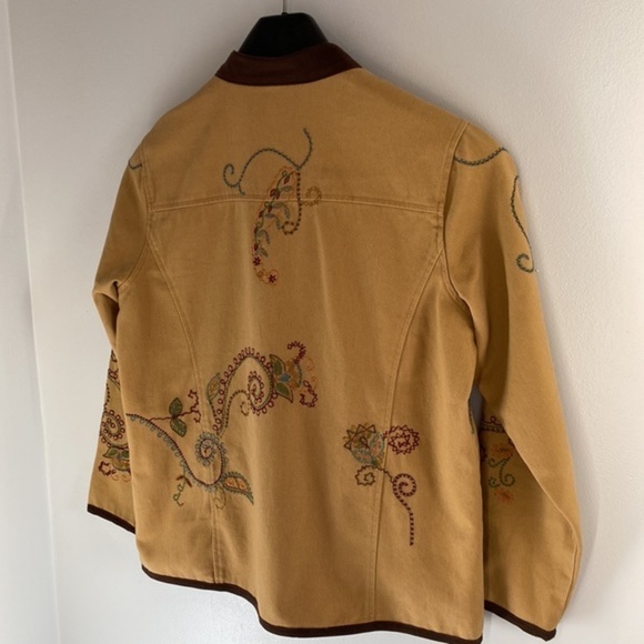 DENIM & CO. 1980s Vintage Embroidered Denim Jacket Coat - Brown - Picture 17 of 17